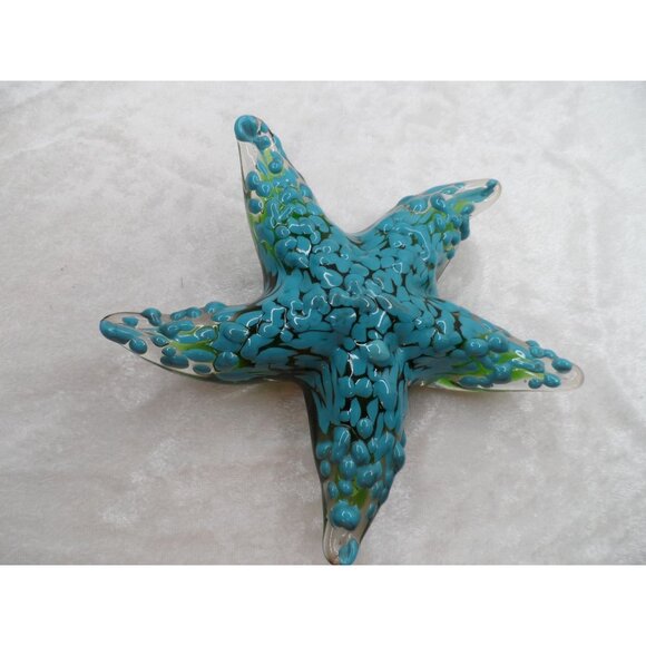 Starfish Figurine Paper Weight Turquoise & Green Handcrafted Art Glass Sculpture - Picture 2 of 6
